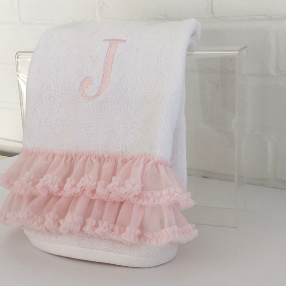Personalized White Embroidered (J) Hand Towel Bathroom Accessory - Picture 4 of 8
